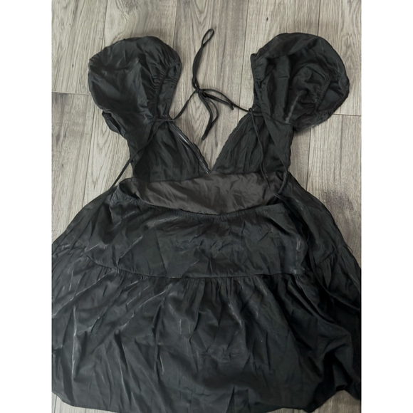 Cotton Candy LA Smocked Baby Doll Poof Dress - Shiny Black Small, Built In Short - Picture 8 of 9